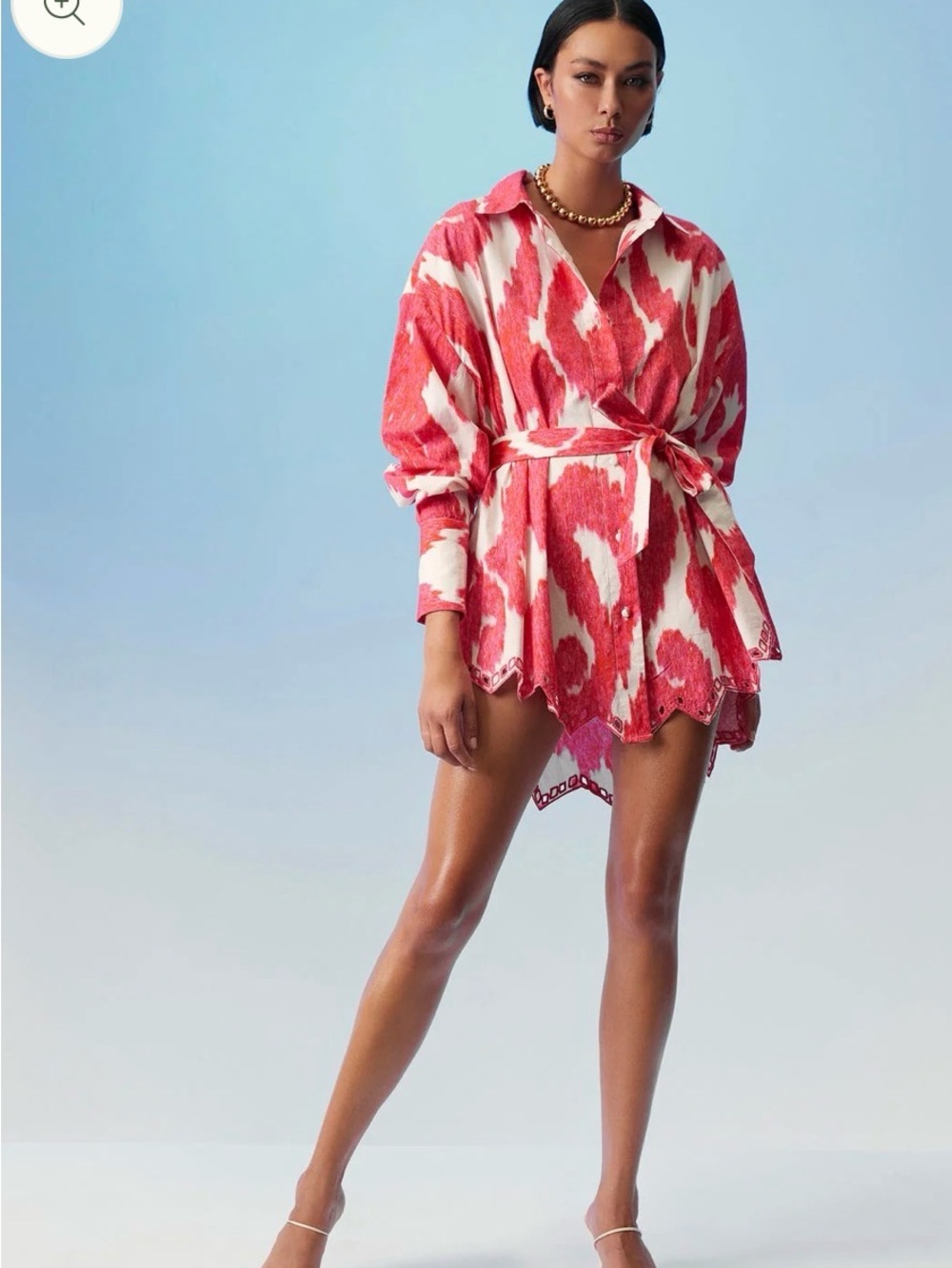 HEMANT & NANDITA Coral Pink Printed Short Shirt Dress